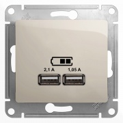 Зарядка USB 5В/2100мА, 2х5В/1050мА механизм SE Glossa, молочный