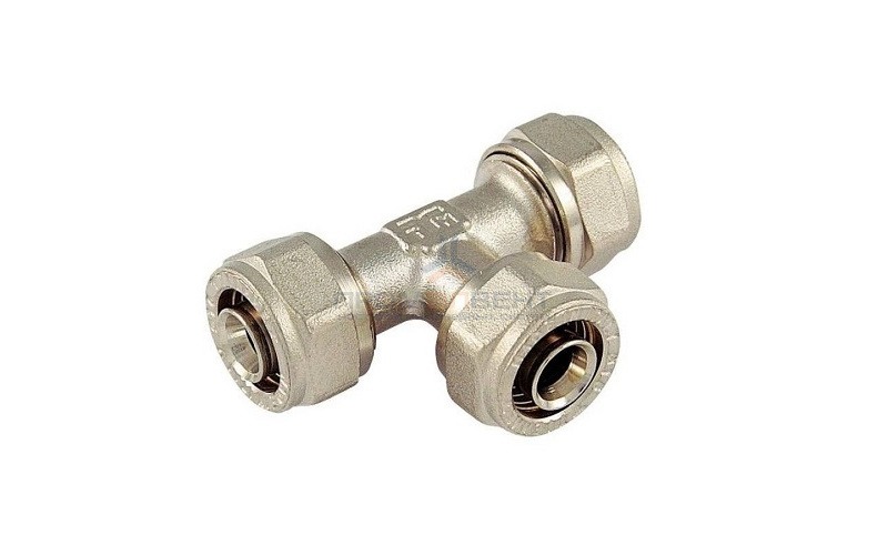 Тройник переходной Tiemme 1607 - 16x2.0 x 20x2.0 x 16x2.0 (винтовой, для металлопластиковых труб)