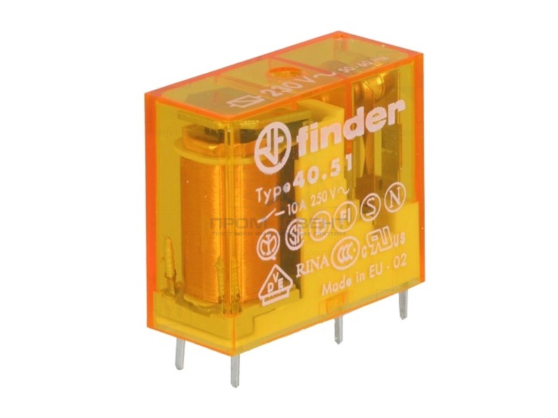 Миниатюрное PCB-реле Finder выводы 5мм, 1 контакт, 10A AC (50/60Гц) 230В AgNi